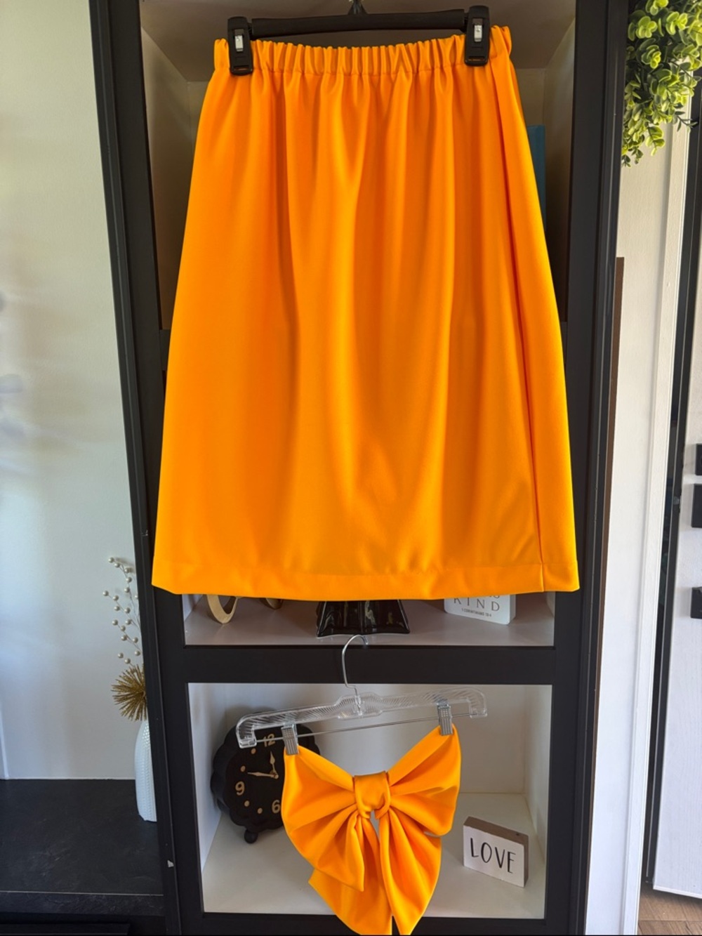 Custom Bright Orange Women's Elastic Waist Skirt & Custom Bow